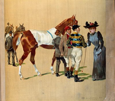 Wyścigi konne: ostatnie wskazówki przed gonitwą, początek XX wieku (druk) autorstwa Artist Unknown