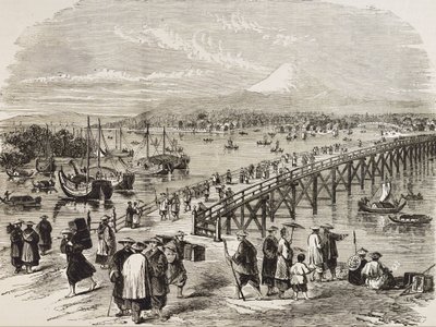 JAPONIA (XIX w.) Miasto Edo przecięte rzeką Toniak. Rycina. Kolekcja prywatna autorstwa Artist Unknown