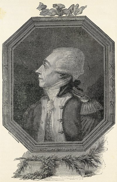 Lafayette, Marie Joseph Gilbert Motie Motier, markiz (1757-1834). Francuski arystokrata i wojskowy o liberalnej ideologii. Akwaforta autorstwa Artist Unknown