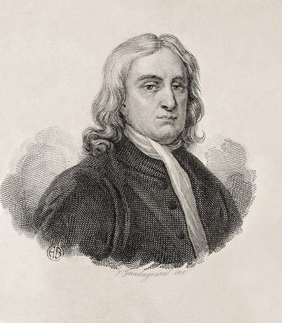 Newton, Sir Isaac (1642-1727). Angielski matematyk, fizyk i astronom; GUADAGNINI, Gaetano (1800-1860). Włoski rytownik. Portret Izaaka Newtona, dzieło Gaetano Guadagniniego. Rycina. WŁOCHY. LOMBARDY. Mediolan. Civica Raccolta delle Stampe "Achi autorstwa Artist Unknown