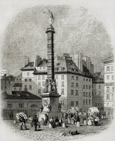 Paryż. Sprzedawcy wody przed fontanną na Place Chatelet (rycina) autorstwa Artist Unknown