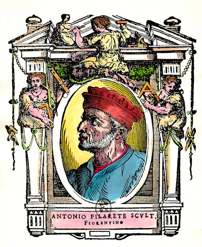 Portret Antonio Filarete (Antonio di Pietro Averlino lub Averulino), florenckiego rzeźbiarza (rycina) autorstwa Artist Unknown