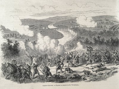 Hiszpania. Rewolucja 1868 roku. Bitwa pod Alcolea (20 września), która zakończyła się detronizacją Izabeli II. Rycina autorstwa Artist Unknown