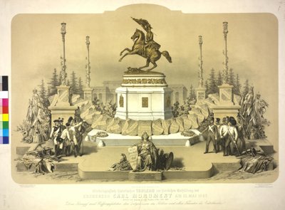 Symboliczno-graficzne historyczne przedstawienie uroczystego odsłonięcia pomnika arcyksięcia Karola w dniu 22. Maj 1860 autorstwa Artist Unknown
