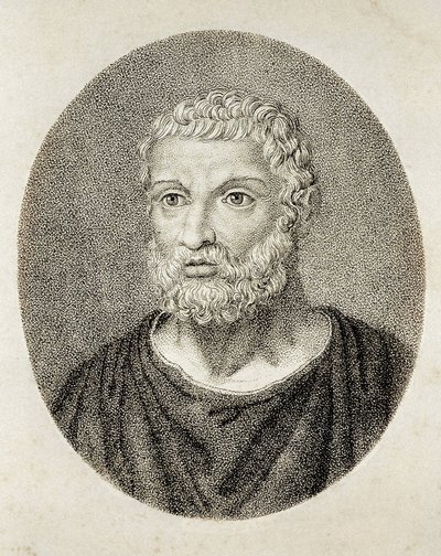 TALES z Miletu (VI w. p.n.e. - VI w. p.n.e.). Portret Talesa z Miletu. Rycina. autorstwa Artist Unknown