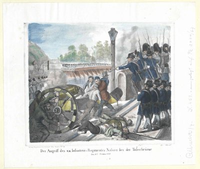 Atak k. k. Pułku Piechoty Nassau na Taborbruecke (Most Tabor) 6 października 1848 r. autorstwa Artist Unknown