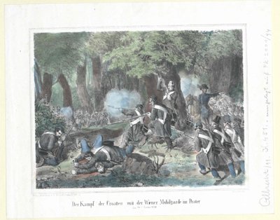 Walka Chorwatów z wiedeńską gwardią ruchomą na Praterze 28 października 1848 r. autorstwa Artist Unknown