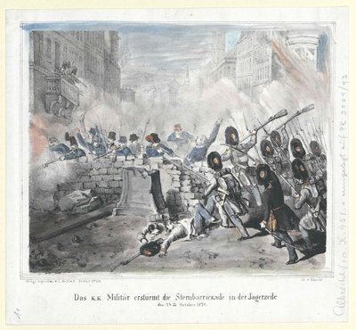 Szturm wojsk k. k. na Sternbarrickade w Jaegerzeile 28 października 1848 r. autorstwa Artist Unknown