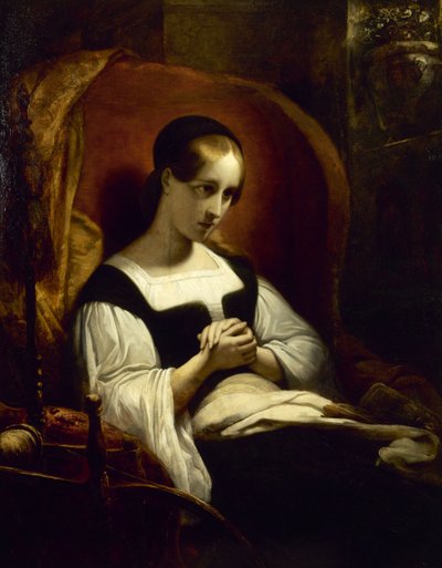 Marguerite au rouet Gretchen przy kołowrotku, ok. 1930 r. 1831. autorstwa Ary Scheffer