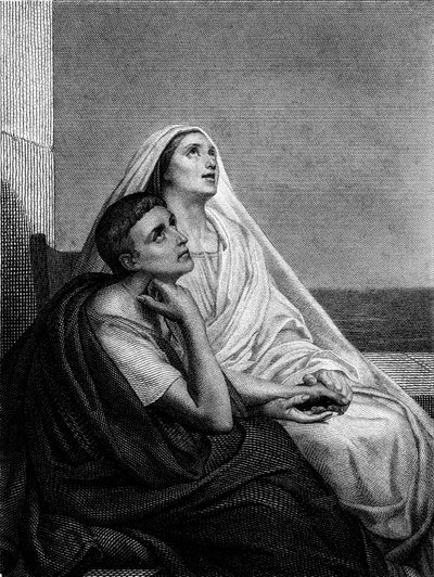 Saint Monique ze św. Augustynem - na awersie Historii św. Monique autorstwa Abbe Bougaud, Librairie Poussielgue 1866 autorstwa Ary Scheffer