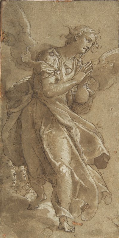 Stojący anioł i dwa cherubiny, ca. 1566. autorstwa Ascribed to Federico Zuccaro.