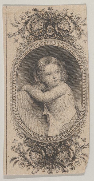 Motyw banknotu: portret dziecka i dwa wzorzyste owale otoczone kwiecistym k..., ca. 1824-37. autorstwa Asher Brown Durand.