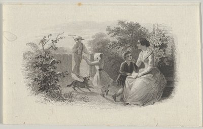 Winieta banknotu z rodziną w ogrodzie, ca. 1824-37. autorstwa Asher Brown Durand.