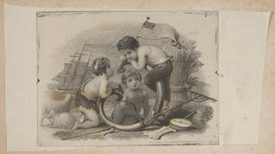 Winieta banknotowa z trzema puttami jako pasterz, rolnik i marynarz, ok. 1900 r. 1824-37. autorstwa Asher Brown Durand.