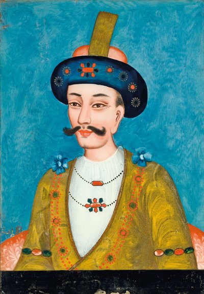 Rewers na szkle przedstawiający szlachcica w turbanie, z Indii lub Chin na rynek indyjski (olej na szkle) autorstwa Asian School