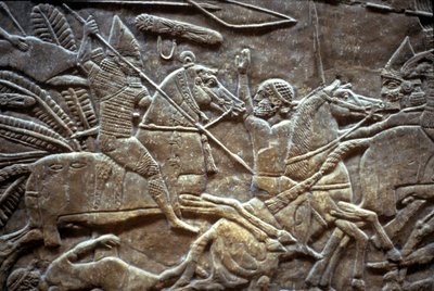 Asurbanipal w bitwie pod Til-Tuba, 650-620 pne autorstwa Assyrian