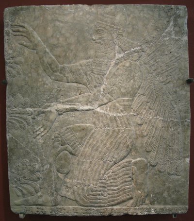 Skrzydlate bóstwo przy świętym drzewie. Płaskorzeźba z pałacu Aszurnasirpala II w Kalhu, Nimrud, IX wiek p.n.e. autorstwa Assyrian