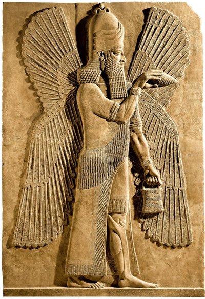 Skrzydlaty dżin. Fragment płaskorzeźby z pałacu asyryjskiego króla Sargona II, 722-705 pne autorstwa Assyrian