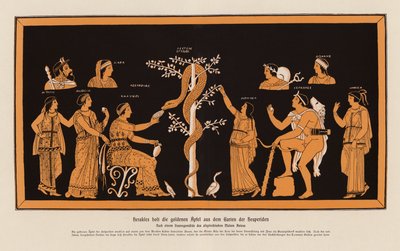 Herakles kradnący złote jabłka z Ogrodu Hesperyd (kolorowa litografia) autorstwa Asteas Asteas