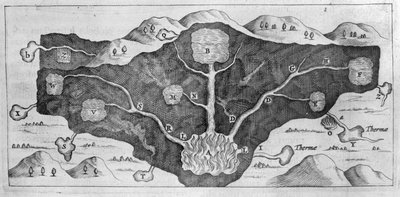 Przekrój skorupy ziemskiej pozwalający Athanasiusowi Kircherowi wykazać pochodzenie źródeł termalnych autorstwa Athanasius Kircher