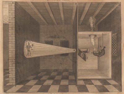 Latarnia magiczna ukazująca Śmierć z Ars Magna Lucis, 1671. autorstwa Athanasius Kircher