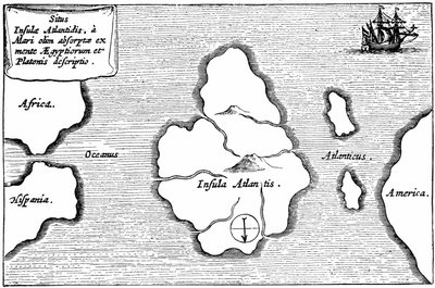 Mapa Atlantydy z „Mundus Subterraneus” autorstwa Athanasius Kircher