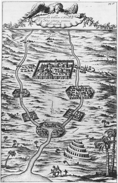 Mezopotamia, Tygrys i Eufrat – w „”Tirris Babel””, autorstwa Athanasie Kirecheri S.J., Amsterdam autorstwa Athanasius Kircher