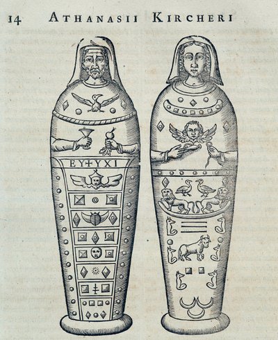 Mumie - w „”Sphynx mystagoga”” Athanase Kircher autorstwa Athanasius Kircher