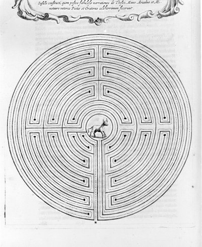 Labirynt Cnossos zaprojektowany przez Dedale - W centrum znajduje się minotaur - „Turris Babel” autorstwa Athanase Kircher - Amsterdam autorstwa Athanasius Kircher