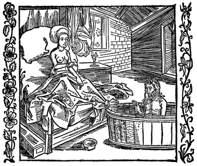 Kobieta i kąpiący się pustelnik. autorstwa attributed to Albrecht Dürer
