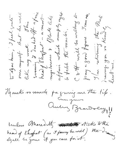 2 strona autografu listu do Fredericka Evansa, ok. 1893 r. autorstwa Aubrey Beardsley