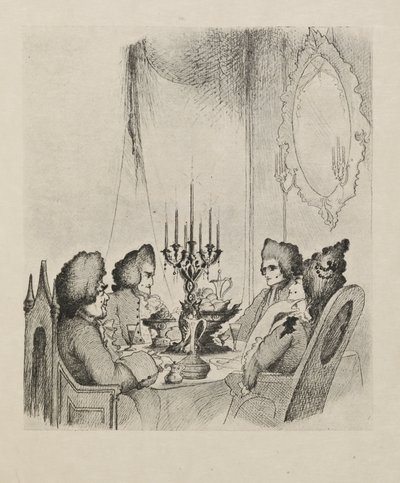 Scena z „Madame Lescaut” z księgi pięćdziesięciu rysunków autorstwa Aubrey Beardsley