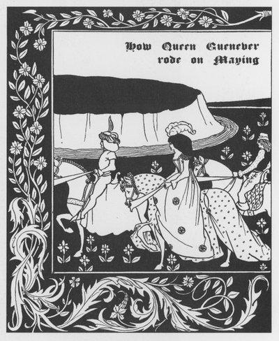 Legenda arturiańska: „” Queen Guenievre Queen of May”” Grawerowanie w „The Morte of Arthur”” autorstwa Sir Thomasa Malory