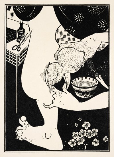 Narodziny z łydki nogi, ilustracja z „Prawdziwej historii Luciana”, ok. 1894 (rycina) autorstwa Aubrey Beardsley