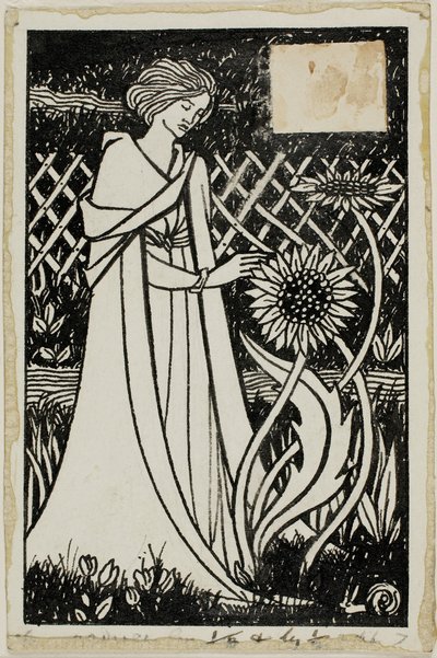Studium dekoracyjne: Kobieta ze słonecznikami autorstwa Aubrey Beardsley