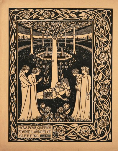 Jak cztery królowe znalazły śpiącego Lancelota. Ilustracja do książki Le Morte dArthur autorstwa Sir Thomasa autorstwa Aubrey Beardsley