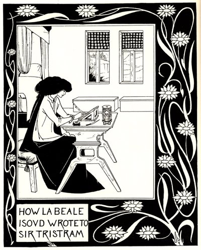 Jak La Beale Isoud napisał do Sir Tristrama. Ilustracja do książki Le Morte dArthur autorstwa Sir Thomasa autorstwa Aubrey Beardsley