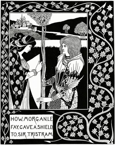 Jak Morgan le Fay dał tarczę sir Tristramowi, ilustracja z „Le Morte d