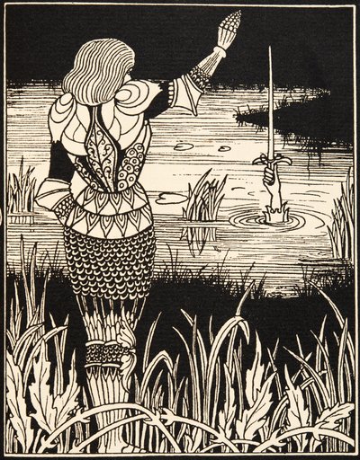 Jak Sir Bedivere wrzucił miecz Excalibur do wody autorstwa Aubrey Beardsley