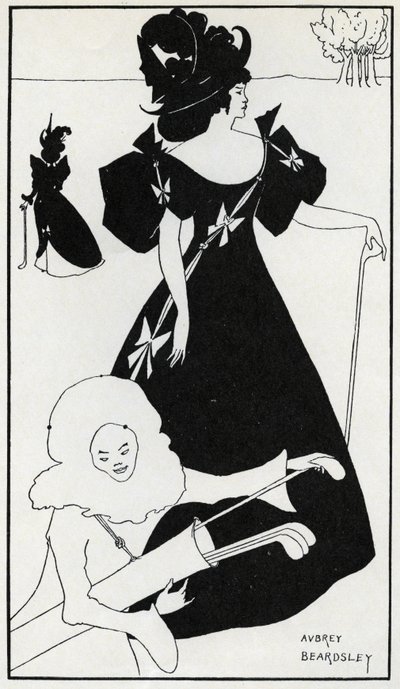 Projekt „Pierrot as Caddie” na kartę Golf Club autorstwa Aubrey Beardsley