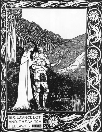Sir Launcelot i wiedźma Hellawes (Lancelot i wiedźma Hellawes) Ilustracja Aubreya Beardsleya (1872-1898) ze „Śmierci Artura” Thomasa Malory