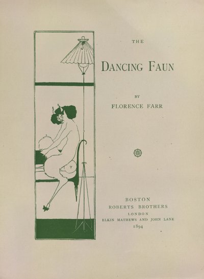 Tańczący Faun, zdobiony papier książkowy do „Tańczącego fauna” Florence Parr. Zdjęcie z: 20 miniaturowych plakatów narysowanych przez Aubrey Beardsley. Reprezentujące tytułowe projekty serii „Keynotes”.. Wydane przez Roberts Bros: Boston autorstwa Aubrey Beardsley