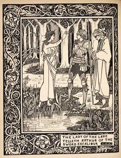 Pani Jeziora opowiada Arturowi o mieczu Excalibur autorstwa Aubrey Beardsley