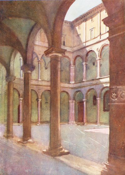 Rzym: Cortile of the Cancelleria (kolorowa litografia) autorstwa Aubrey Waterfield