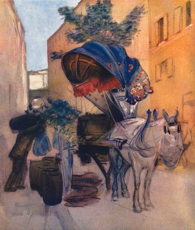 Rzym: Rzymski wózek na wino (kolorowa litografia) autorstwa Aubrey Waterfield