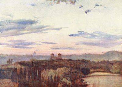Rzym: Villa Medici i Kopuła Świętego Piotra (kolorowa litografia) autorstwa Aubrey Waterfield
