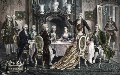Kolacja w domu Emanuela Schikanedera dla Wolfganga Amadeusza Mozarta autorstwa August (after) Borckmann
