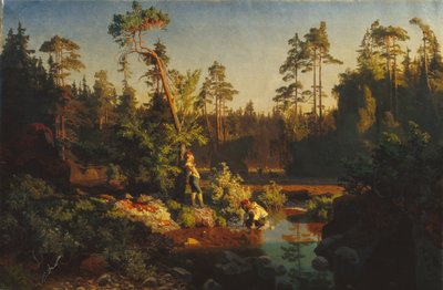 Mali chłopcy w lesie (Pasterze) (malarstwo) autorstwa August Cappelen
