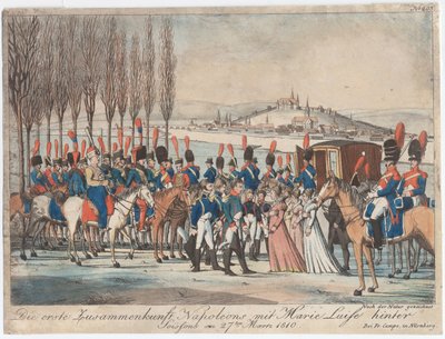 Napoleon przedstawia cesarzowej Marie-Luise swojej rodzinie przed pawilonem niedaleko Soissons autorstwa August Friedrich Andreas Campe