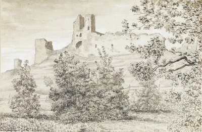 Widok ruin zamku Rakvere, 1828 (sepia i ołówek na papierze) autorstwa August Georg Wilhelm Pezold